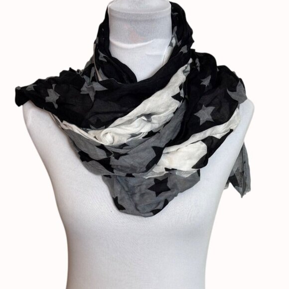 Starry Black White Gradient Scarf By Express Lightweight Colorblock Frayed Hem - Picture 3 of 15